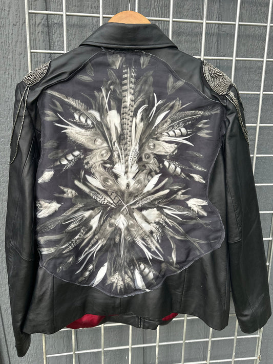 Feather Design Leather Jacket