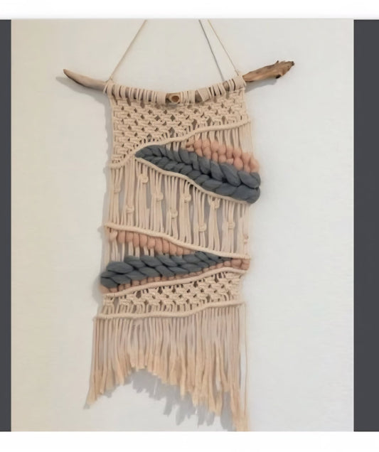 Macrame Wall Hanging: Pink detail